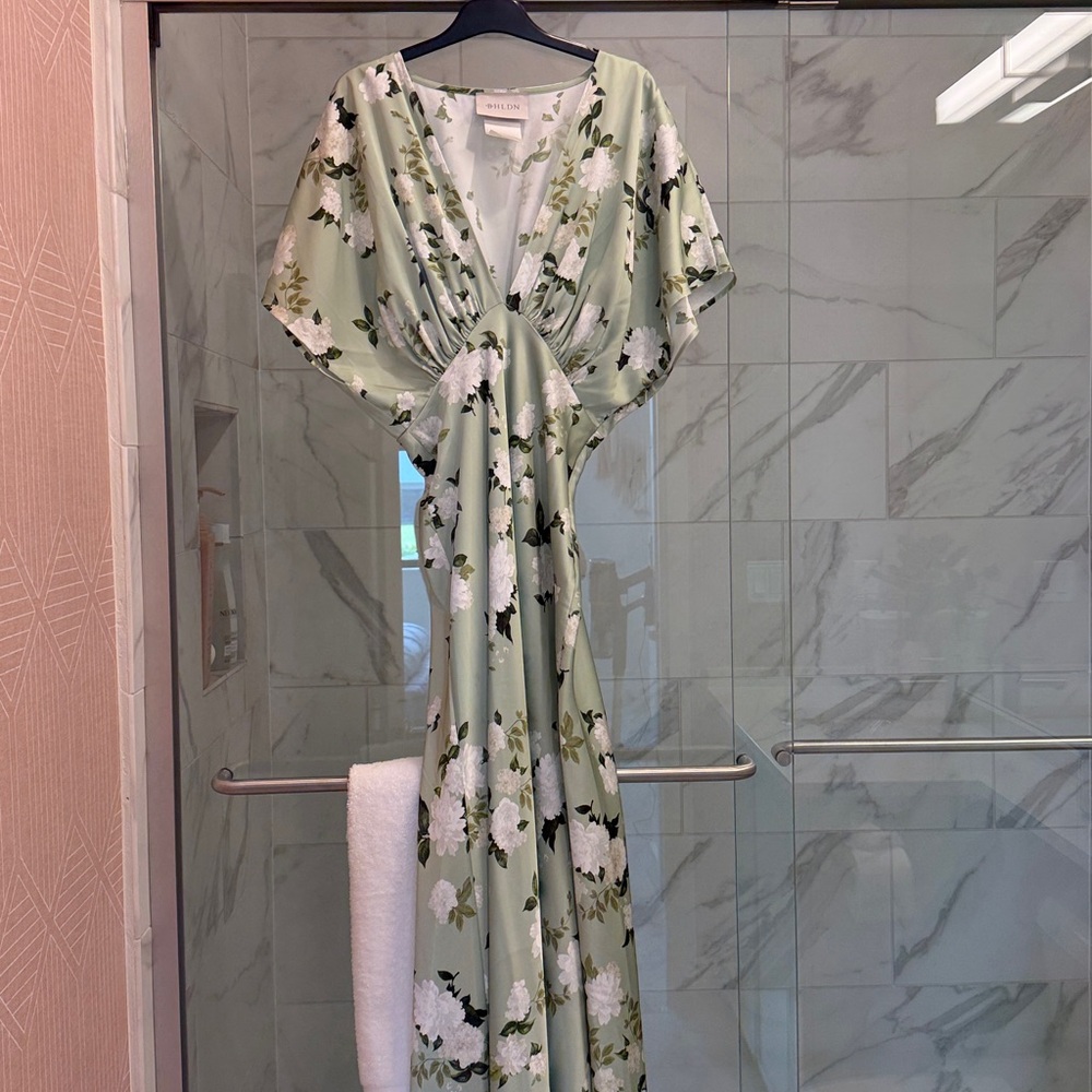 BHLDN Green and White Floral Dress